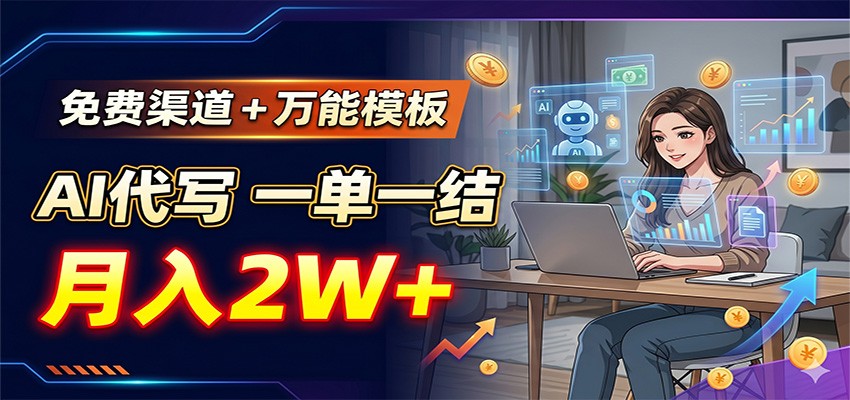 免费渠道+万能模板，AI代写一单一结，月入2W+-快名资源网
