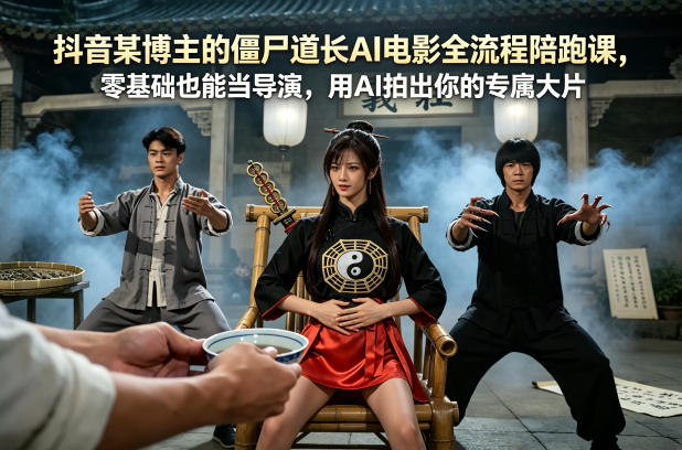 抖音某博主的僵尸道长AI电影全流程陪跑课，零基础也能当导演，用AI拍出你的专属大片-快名资源网