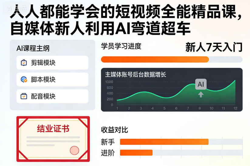 人人都能学会的短视频全能精品课，自媒体新人利用AI弯道超车-快名资源网