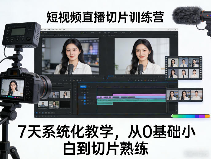 短视频直播切片训练营，7天系统化教学，从0基础小白到切片熟练-快名资源网