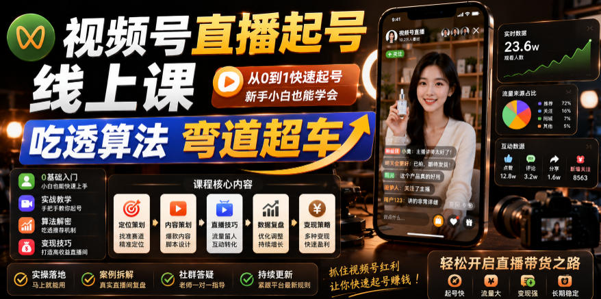 视频号直播起号线上课，吃透算法弯道超车(2026年6月)-快名资源网