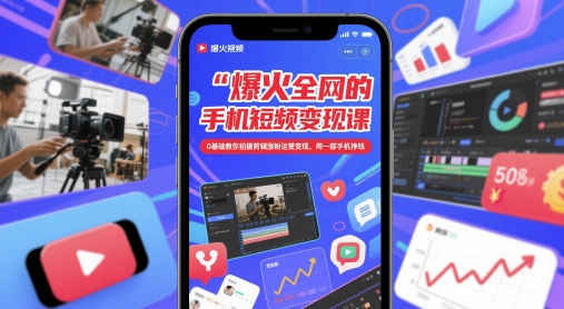 爆火全网的手机短视频变现课，0基础教你拍摄剪辑涨粉运营变现，用一部手机挣钱-快名资源网