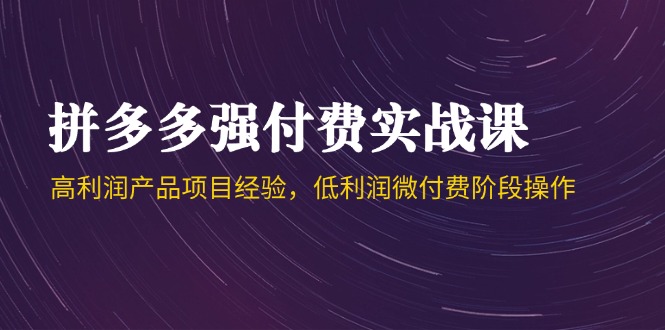 拼多多强付费实战课-44期，高利润产品项目经验，低利润微付费阶段操作-青虫资源网