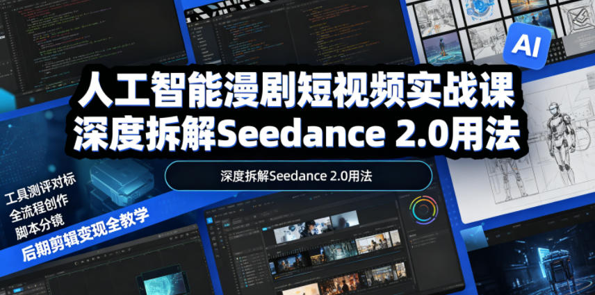人工智能漫剧短视频实战课，深度拆解Seedance 2.0用法，工具测评对标+全流程创作+脚本分镜+后期剪辑变现全教学-快名资源网