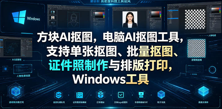 方块AI抠图，电脑AI抠图工具，支持单张抠图、批量抠图、证件照制作与排版打印，Windows工具-青虫资源网