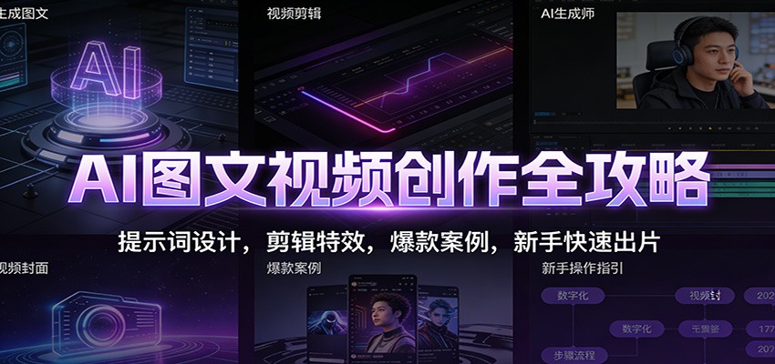 AI图文视频创作全攻略：提示词设计，剪辑特效，爆款案例，新手快速出片-快名资源网