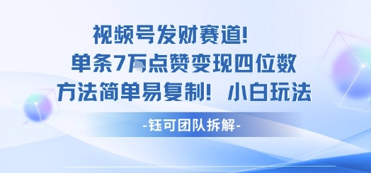 视频号发财赛道单条7W点赞变现四位数方法简单易复制小白玩法-快名资源网