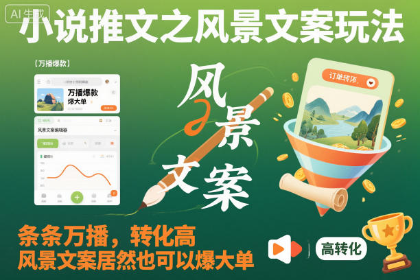 小说推文之风景文案玩法，条条万播，转化高，风景文案居然也可以爆大单！-快名资源网