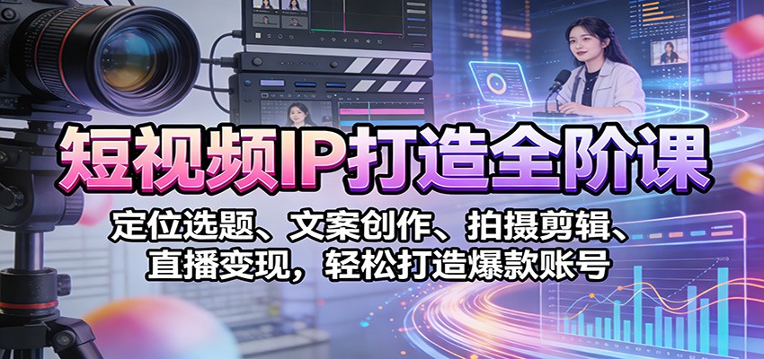 短视频IP打造全阶课：定位选题、文案创作、拍摄剪辑、直播变现，轻松打造爆款账号-快名资源网