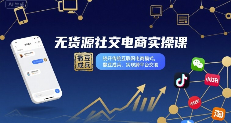 无货源社交电商实操课，绕开传统互联网电商模式，撒豆成兵，实现跨平台交易-快名资源网