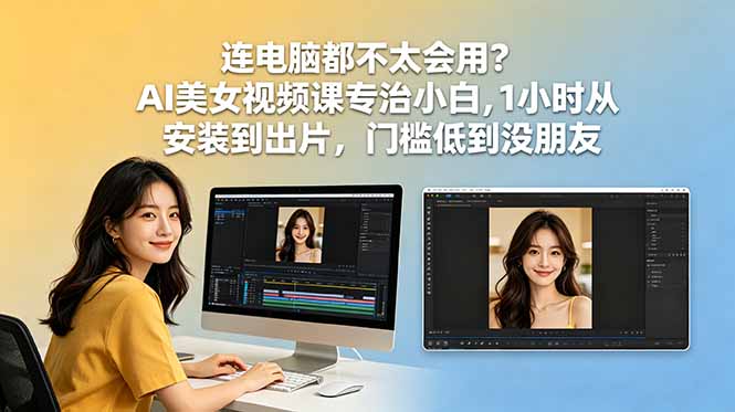 连电脑都不太会用？AI美女视频课专治小白，1小时从安装到出片，门槛低到没朋友-青虫资源网