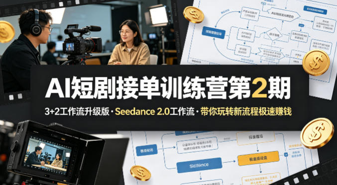 AI短剧接单训练营第2期，3+2工作流升级版，Seedance 2.0工作流，带你玩转新流程极速賺钱-青虫资源网
