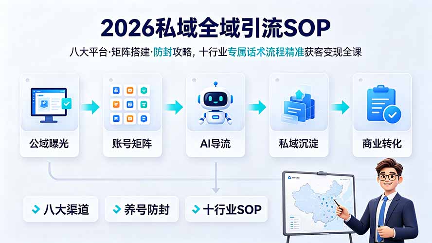 2026私域全域引流SOP｜八大平台·矩阵搭建·防封攻略，十行业专属话术流程精准获客变现全课-青虫资源网