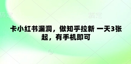 卡小红书漏洞，做知乎拉新 一天3张起，有手机即可-快名资源网