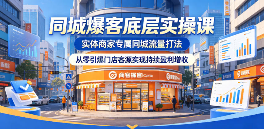同城爆客底层实操课，实体商家专属同城流量打法，从零引爆门店客源实现持续盈利增收-快名资源网