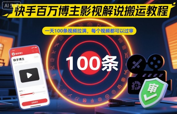 快手百万博主影视解说搬运教程，一天100条视频拉满，每个视频都可以过审-快名资源网