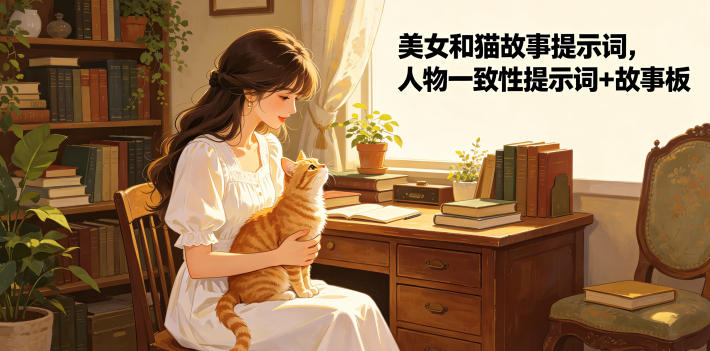 美女和猫故事提示词，人物一致性提示词+故事板-快名资源网
