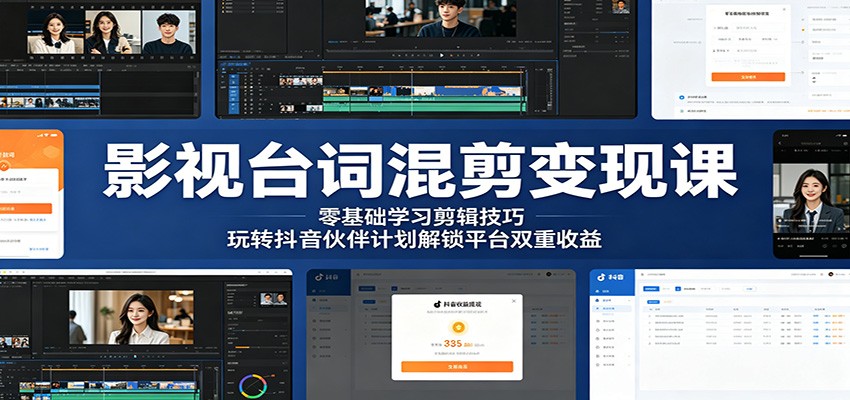 影视台词混剪变现课：零基础学习剪辑技巧，玩转抖音伙伴计划解锁平台双重收益-快名资源网