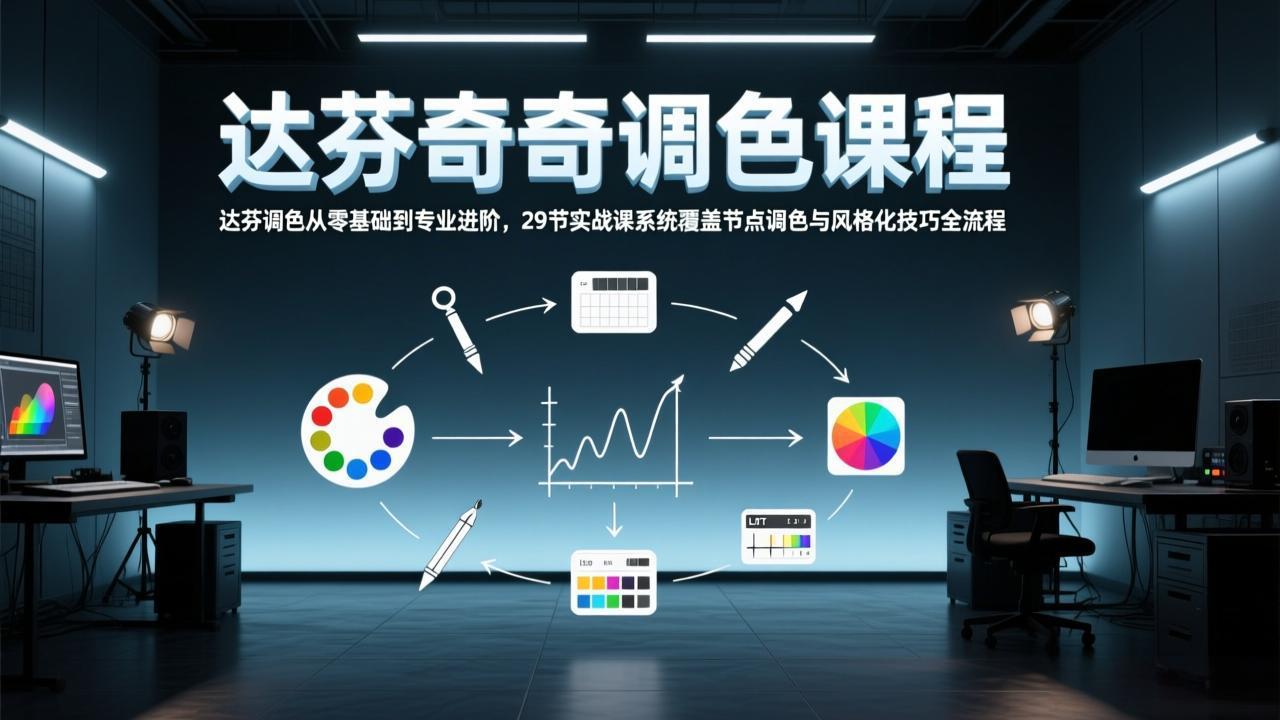 达芬奇调色从零基础到专业进阶，29节实战课系统覆盖节点调色与风格化技巧全流程-快名资源网