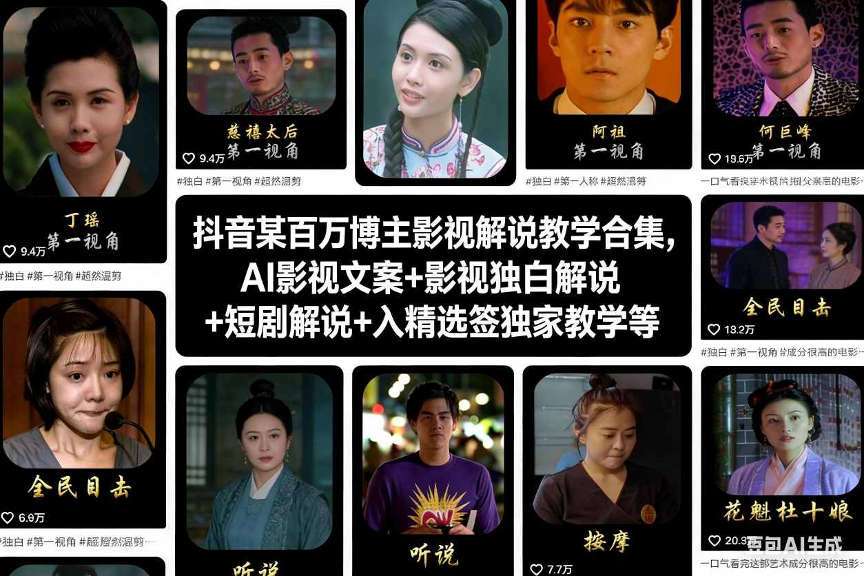 抖音某百万博主影视解说教学合集，AI影视文案+影视独白解说+短剧解说+入精选签独家教学等-快名资源网