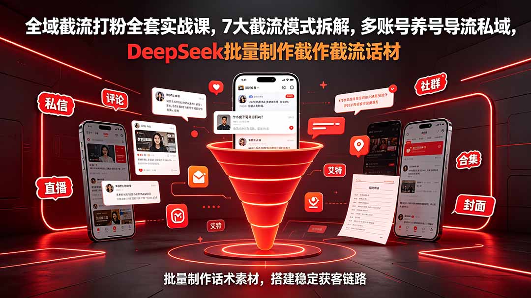 全域截流打粉全套实战课，7大截流模式拆解，多账号养号导流私域，DeepSeek批量制作截流话术素材-青虫资源网