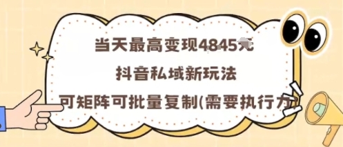 当天最高变现1k+，抖音私域新玩法，可矩阵可批量复制-青虫资源网