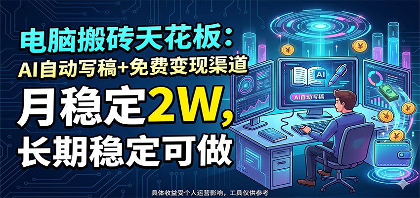 电脑搬砖天花板：AI自动写稿+免费变现渠道，月稳定2W，长期稳定可做-青虫资源网