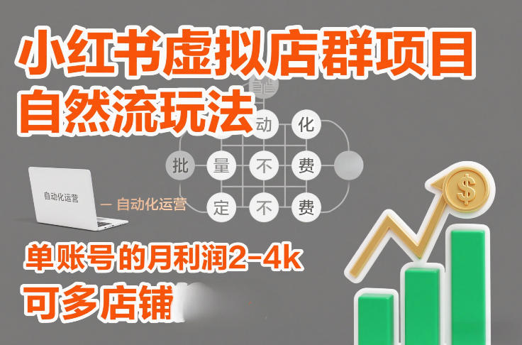 小红书虚拟店群项目，自然流玩法，批量自动化，稳定不费号，单账号的月利润2-4k，可多店矩阵-快名资源网