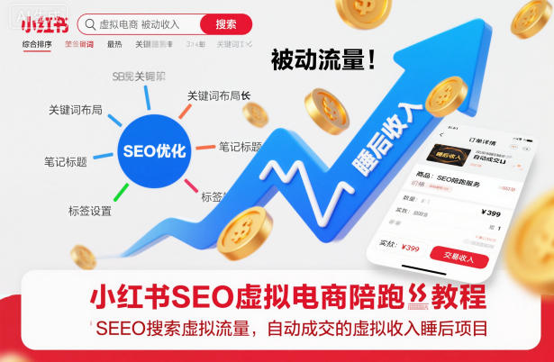 小红书SEO虚拟电商陪跑教程，实现seo搜索被动流量，自动成交的被动收入睡后项目-青虫资源网