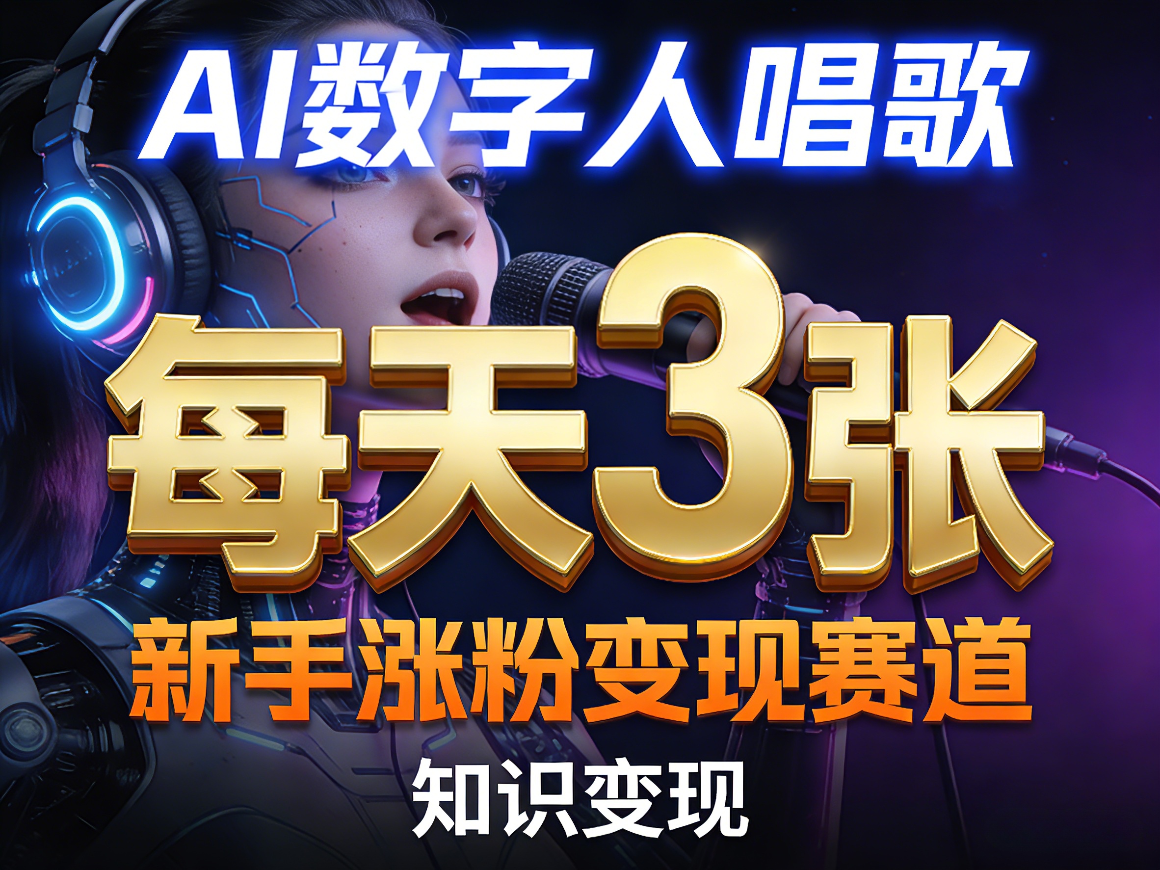 AI数字人唱歌，新手涨粉变现赛道，每天3张和知识付费，副业必备-快名资源网