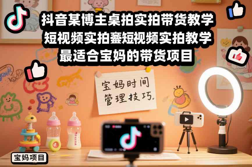 抖音某博主桌拍实拍带货教学，短视频实拍教学，最适合宝妈的带货项目-快名资源网