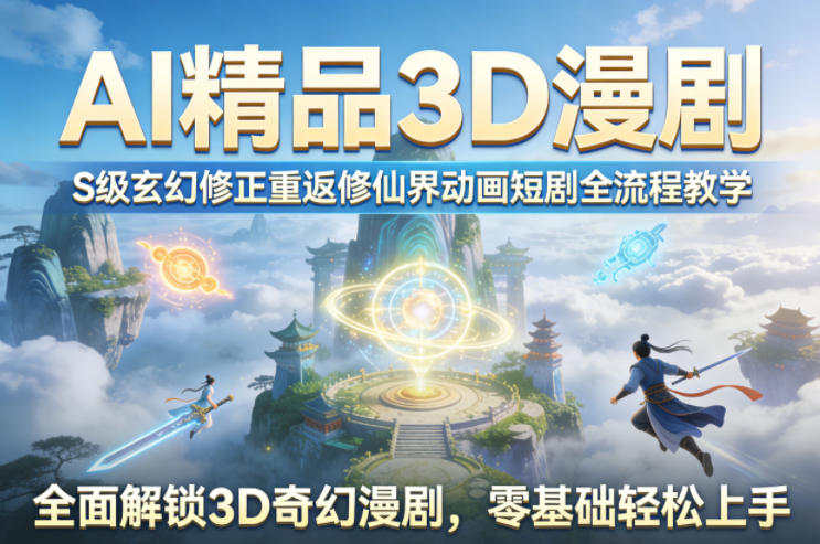 AI精品3D漫剧S级玄幻修正重返修仙界动画短剧全流程教学，全面解锁3D奇幻漫剧，零基础轻松上手-快名资源网