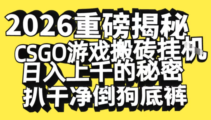 2026开年重磅解密，CSGO游戏搬砖挂G日入1k+的秘密，把倒狗的底裤扒干【揭秘】-快名资源网