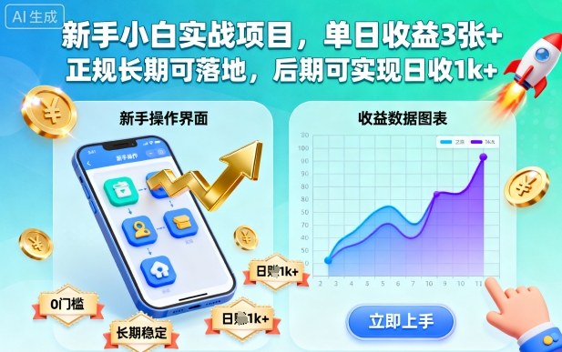新手小白实战项目，单日收益3张+，正规长期可落地，后期可实现日收1k+【揭秘】-快名资源网