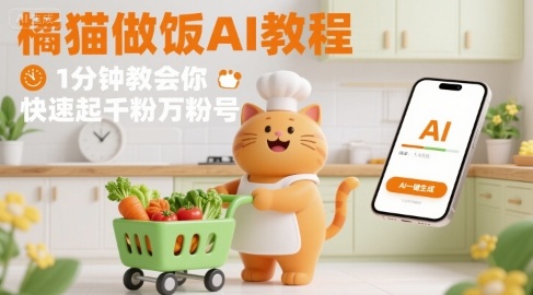 有趣的橘猫买菜做饭视频，用AI一键搞定，1分钟教会你，快速起千粉万粉号-快名资源网