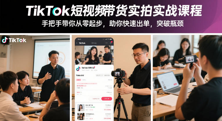 TikTok短视频带货实拍实战课程，手把手带你从零起步，助你快速出单，突破瓶颈-快名资源网