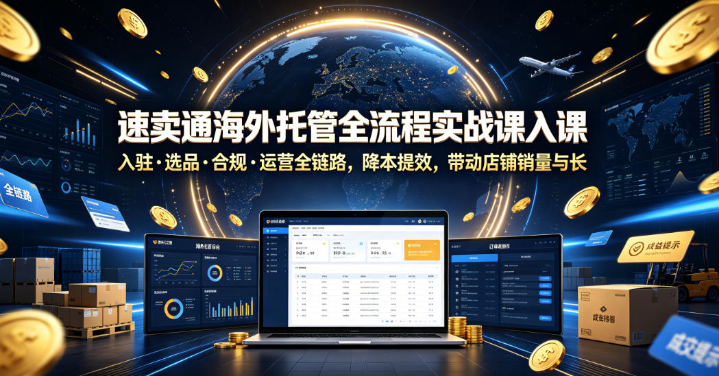 速卖通海外托管全流程实战课入驻・选品・合规・运营全链路，降本提效，带动店铺销量与收益增长-快名资源网