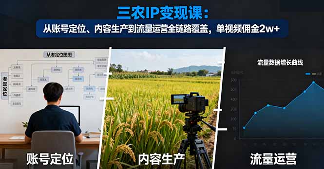 三农IP变现课：从账号定位、内容生产到流量运营全链路覆盖，单视频佣金2w+-快名资源网