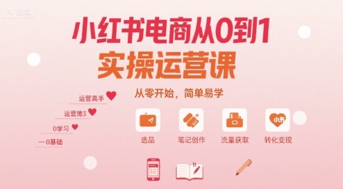 小红书电商从0到1实操运营课，从零开始，简单易学-快名资源网