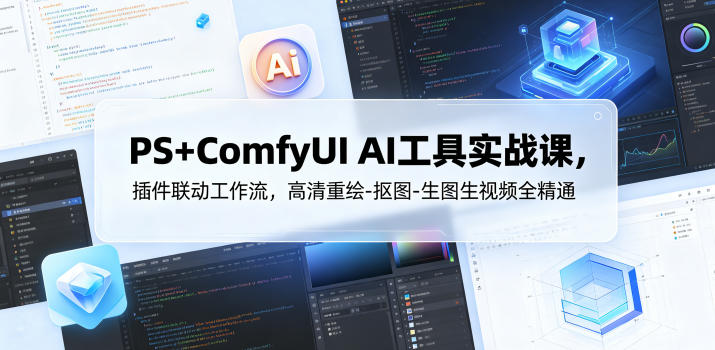 PS+ComfyUI AI工具实战课，插件联动工作流，高清重绘-抠图-生图生视频全精通-快名资源网