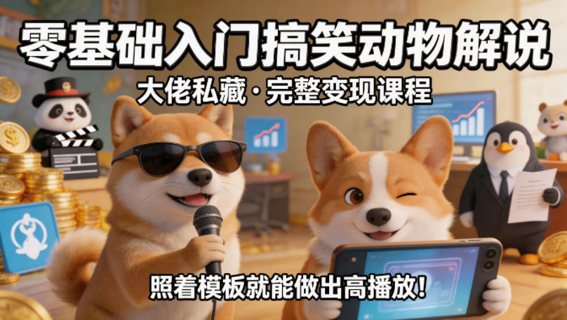 零基础入门搞笑动物解说，大佬私藏完整变现课程，照着模板就能做出高播放-快名资源网
