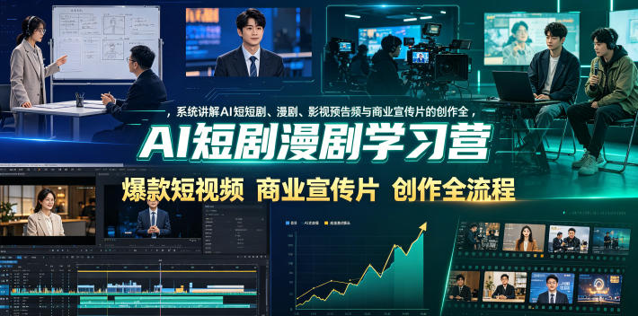 AI短剧漫剧学习营，系统讲解AI短剧、漫剧、影视预告片、爆款短视频与商业宣传片的创作全流程-青虫资源网