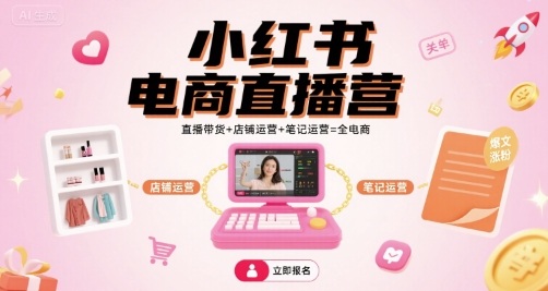 小红书电商直播营，直播带货+店铺运营+笔记运营=全电商-青虫资源网