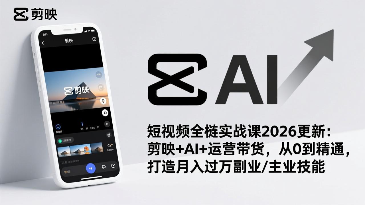 短视频全栈实战课2026更新：剪映+AI+运营带货，从0到精通，打造月入过万副业/主业技能-快名资源网