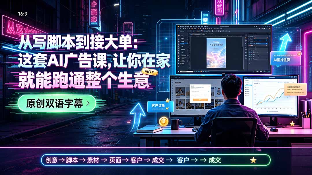 从写脚本到接大单：这套AI广告课，让你在家就能跑通整个生意【原创双语字幕】-青虫资源网