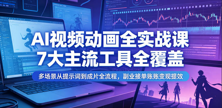 AI视频动画全实战课，7大主流工具全覆盖，多场景从提示词到成片全流程，副业接单账号变现提效-快名资源网
