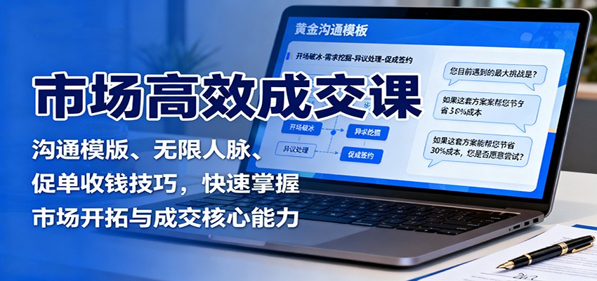市场高效成交课：沟通模版、无限人脉、促单收钱技巧，快速掌握市场开拓与成交核心能力-快名资源网