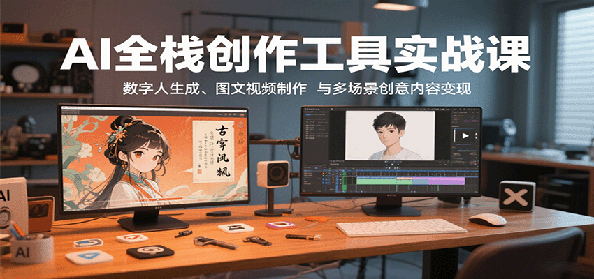AI全栈创作工具实战课：数字人生成、图文视频制作与多场景创意内容变现-快名资源网