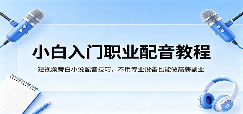 小白入门职业配音教程，短视频旁白小说配音技巧，不用专业设备也能做高薪副业-快名资源网