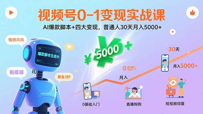 视频号0-1变现实战课：AI爆款脚本+四大变现，普通人30天月入5000+-快名资源网